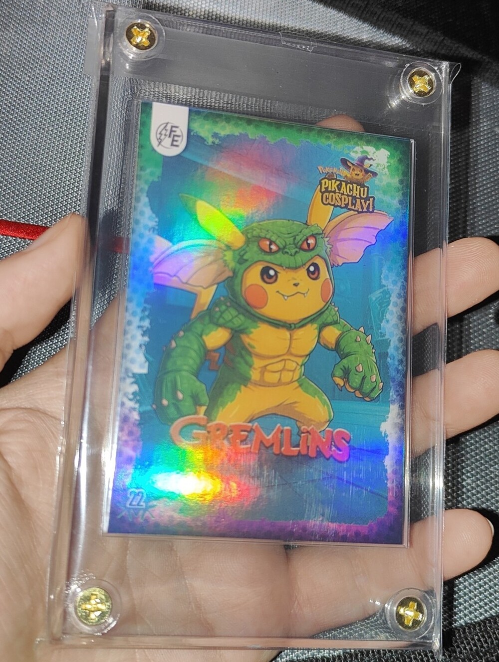 Gremlins holo encased Pikachu Cosplay Horror card Unofficial Pokemon Peru